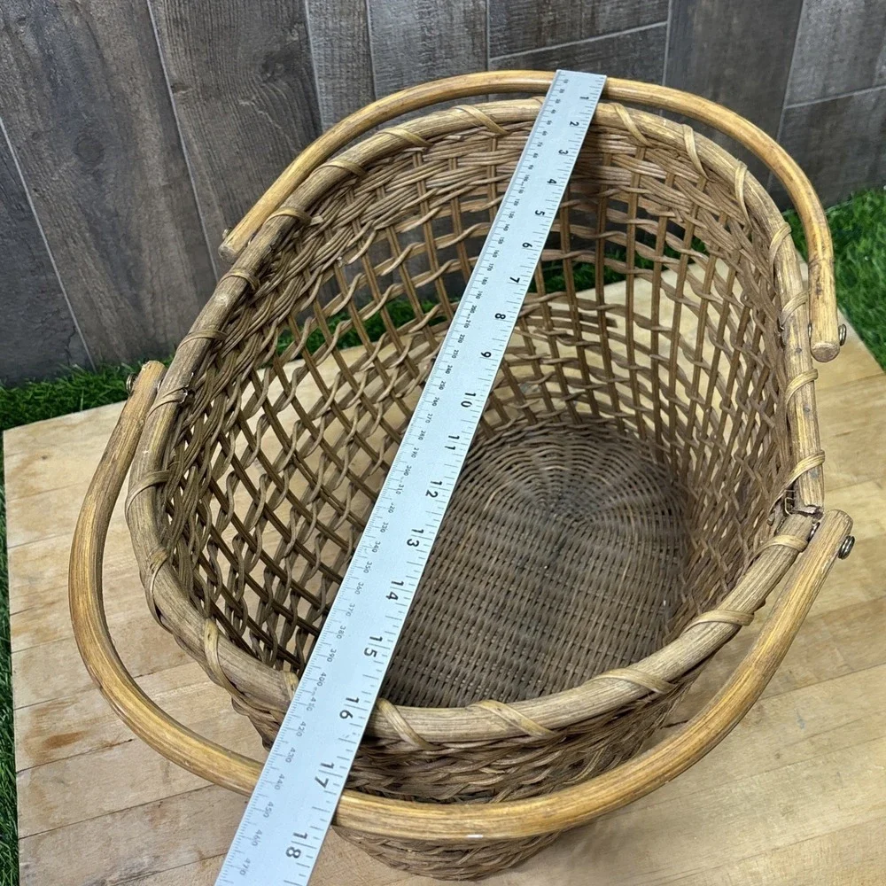 Vintage Wicker Market Basket Double Handles Rustic Farmhouse Decor Large